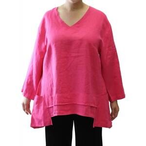 NEW MOSAIC v-neck pocket linen top in pink